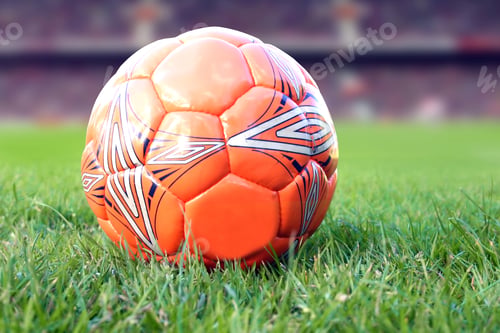 Preview: Orange Soccer Ball In A Football Stadium