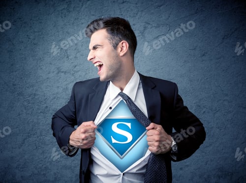 Preview: Businessman Ripping Off His Shirt With Superhero Sign On His Chest Concept On Background
