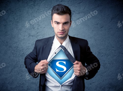 Preview: Businessman Ripping Off His Shirt With Superhero Sign On His Chest Concept On Background