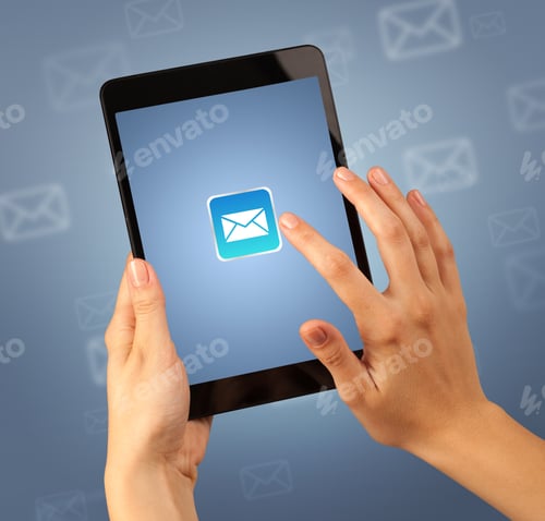 Preview: Female Fingers Touching Tablet With Mail Icon On It