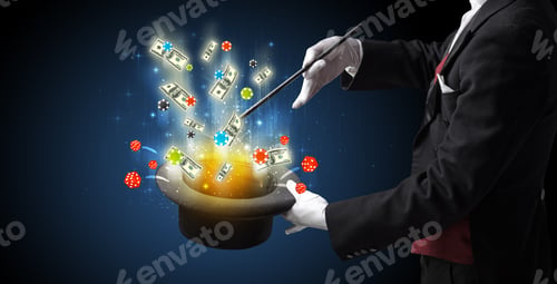 Preview: Illusionist Conjure With Magic Wand Gambling Things From A Cylinder