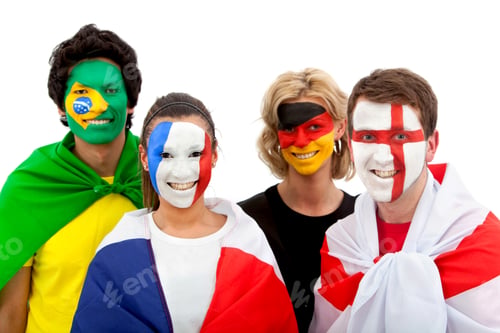 Preview: Football Fans With Flag Painted On Their Faces - Isolated Over A White Background