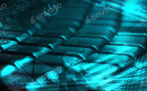 Preview: Computer Keyboard With Glowing Charts, Digital Marketing Concept