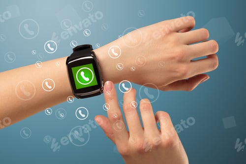 Preview: Female Handwearing A Ringing Smartwatch With Call Icons Around