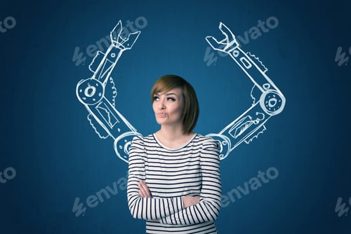 Preview: Pretty Young Woman With Robotic Arms Concept