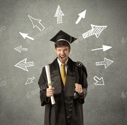 Preview: Young Graduate Student With Hand Drawn Arrows On Wall