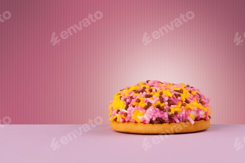 Preview: Close Up Of A Delicious Cake On Colorful Background With Copyspace