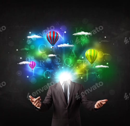 Preview: Man In Suit With Glowing Dreamy Cloudscape Concept