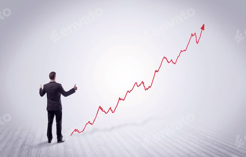 Preview: Elegant Business Person Standing With His Back Looking At Growing Graph Chart In Space Concept