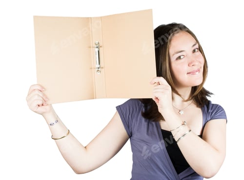 Preview: Beautiful Woman Holding A Folder Over A White Background