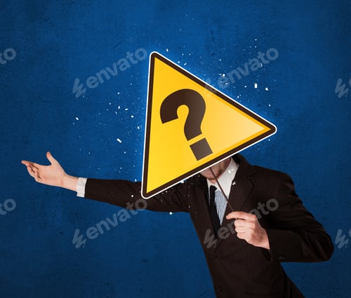 Preview: Smart Businessman Holding Yellow Sign With Question Mark