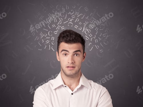 Preview: Young Casual Businessman With White Alphabet Around His Head