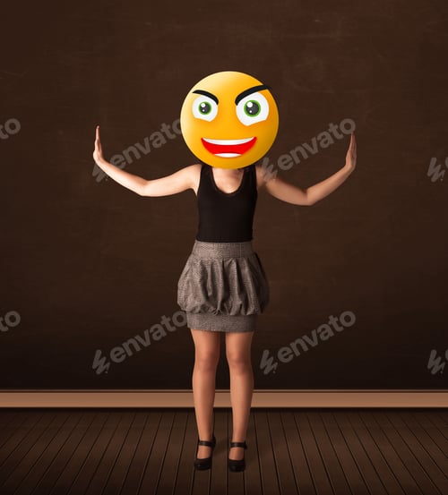 Preview: Funny Businesswoman With Yellow Smiley Face