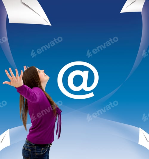 Preview: Woman With Flying Envelopes Around An At Sign