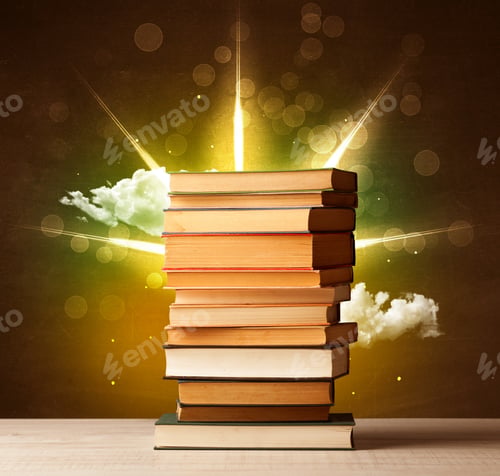 Preview: Magical Books With Ray Of Lights And Colorful Clouds On Vintage Background