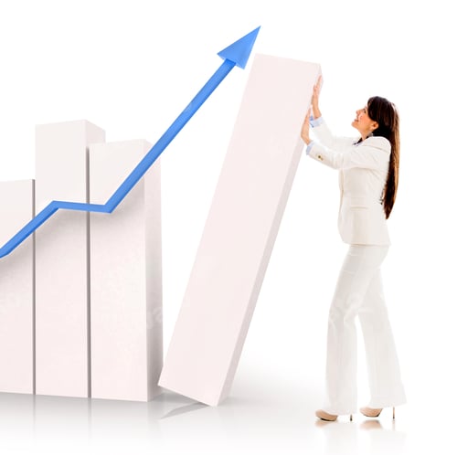 Preview: Successful Business Woman Pushing A Bar Graph - Isolated Over White