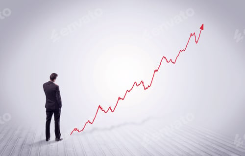 Preview: Elegant Business Person Standing With His Back Looking At Growing Graph Chart In Space Concept