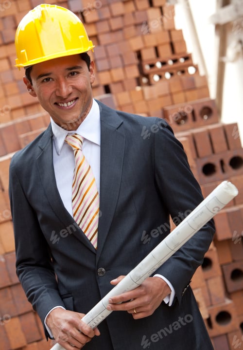Preview: Elegant Engineer Holding A Model In A Construction
