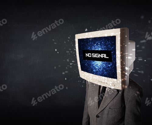 Preview: Man With A Monitor Head, No Signal Sign Exploding Out Of The Display