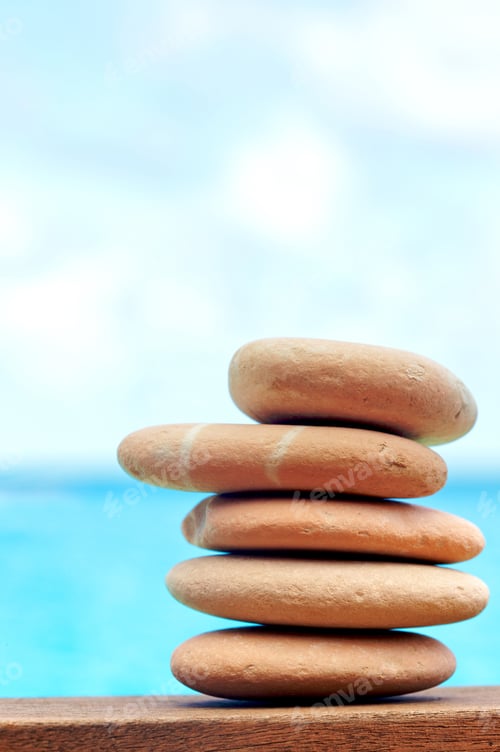 Preview: Balancing Beach Pebbles Or Stones With The Sea In The Background