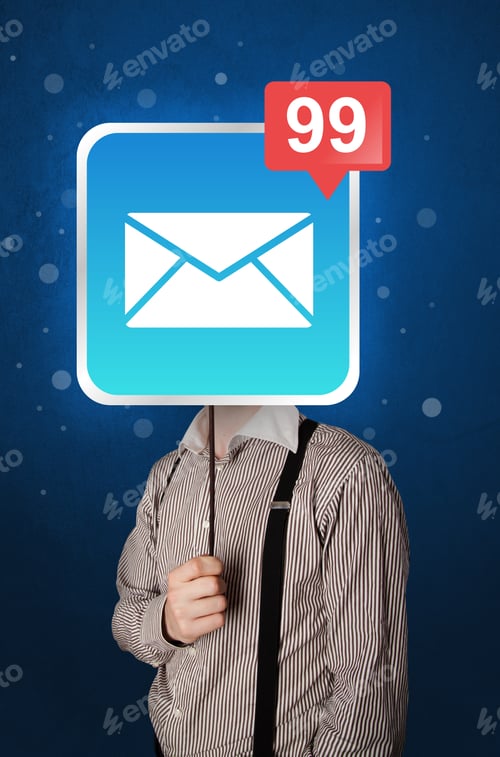 Preview: Casual Businessman Holding Square Sign With Unread Mail Icon