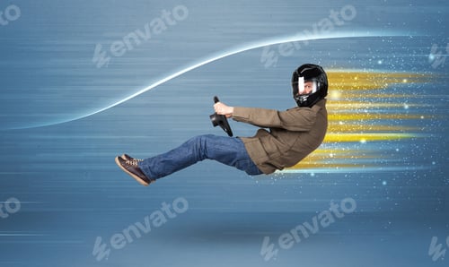 Preview: Driving Fast with a Helmet on a Gradient Background