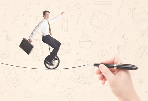 Preview: Businessman Riding Monocycle On A Rope Drawn By Hand Concept