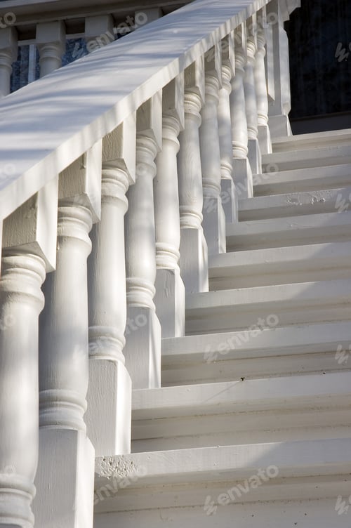 Preview: Balustrade To Old House In Morning Sunlight