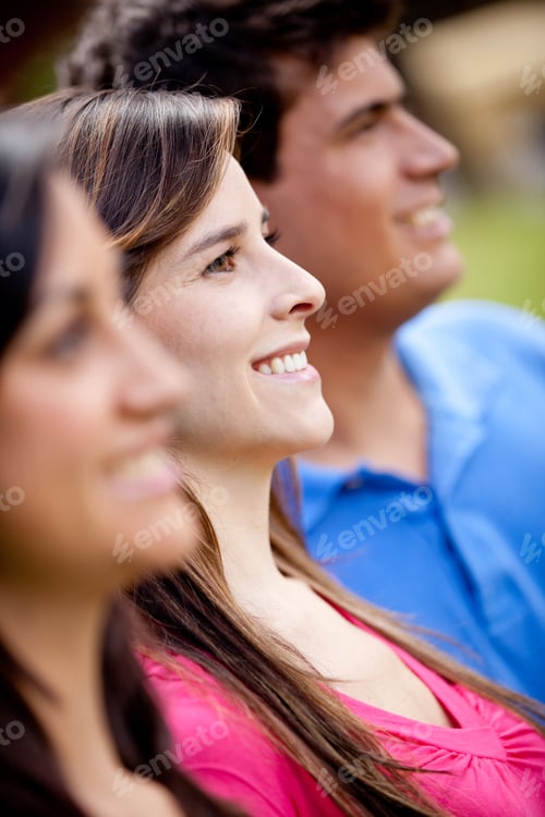 Preview: Happy Group Of People Smiling In A Row Outdoors