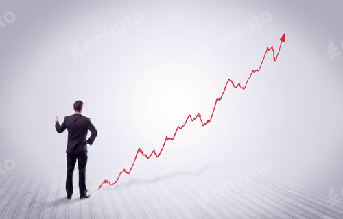 Preview: Elegant Business Person Standing With His Back Looking At Growing Graph Chart In Space Concept