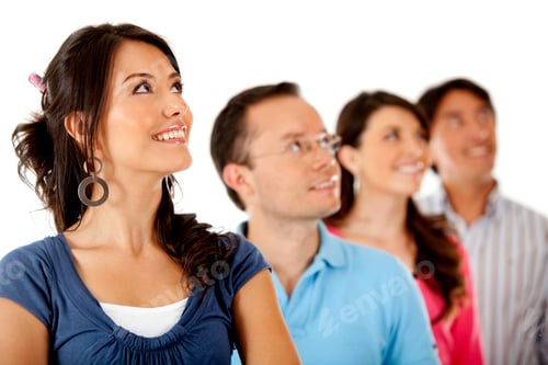 Preview: Group Of People In A Row Looking Upã¢Â?Â? Isolated Over A White Background