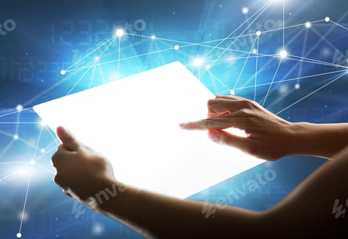 Preview: Young Female Hand Holding A Tablet With Numbers In The Background