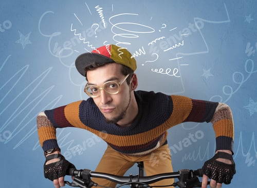 Preview: Young Foolish Crazy Rider With Doodle On The Background