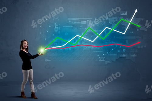 Preview: Caucasian Woman Holding A Stock-Market, Business, Finance Composition