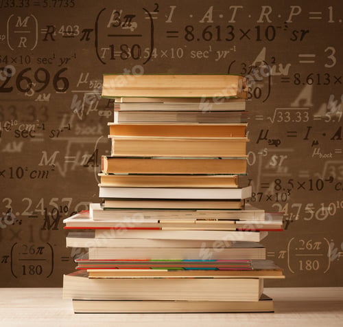 Preview: Books On Vintage Background With Math Formulas Flying Out