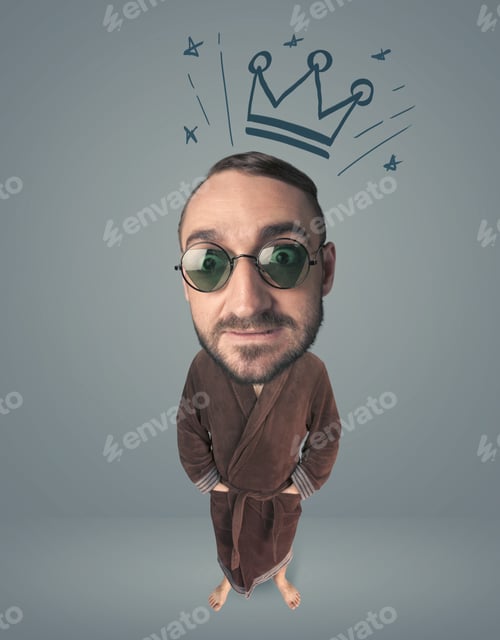 Preview: Funny Guy With Big Head And Drawn Crown Over It