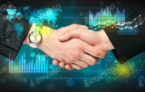 Preview: Handshake With Charts And Diagrams Background