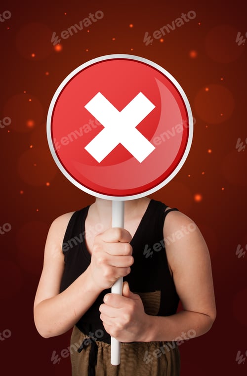 Preview: Casual Young Woman Holding Round Red Sign With White Cross