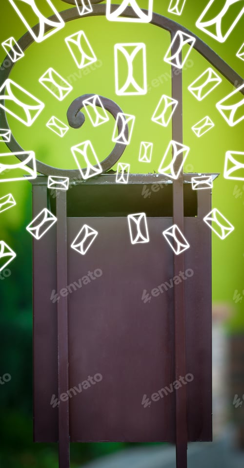 Preview: Mailbox With Letter Icons Exploding On Glowing Green Background