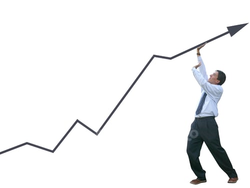 Preview: Business Graph With Business Man Pushing It Up - Isolated