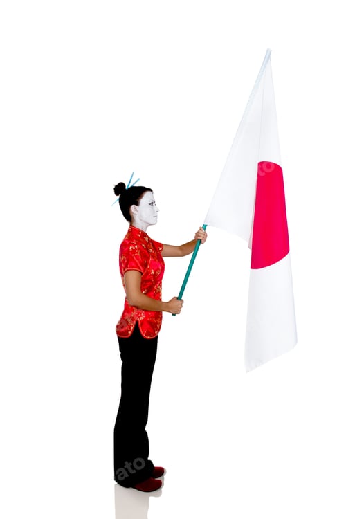 Preview: Woman In Asian Outfit Holding Japan'S Flag - Isolated