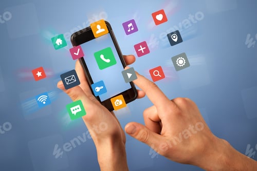 Preview: Female Fingers Touching Smartphone With Colorful Applications