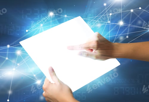 Preview: Young Female Hand Holding A Tablet With Numbers In The Background