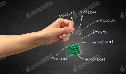 Preview: Hand With Pills In Plastic Bag And Blackboard Wallpaper