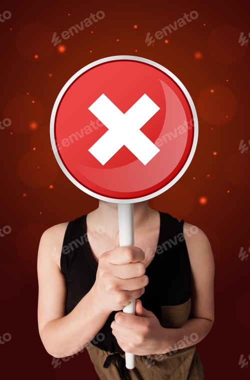 Preview: Casual Young Woman Holding Round Red Sign With White Cross