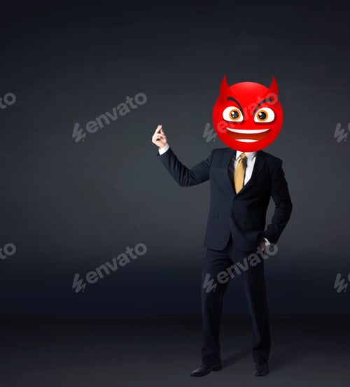 Preview: Funny Businessman Wears Devil Smiley Face
