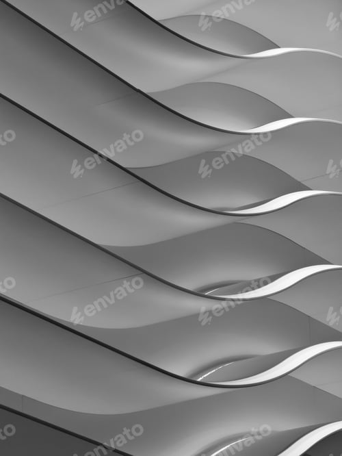Preview: Abstract Of Interior Design In Black And White: Wavy Wall With Overhead Lighting In Public