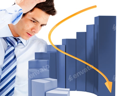 Preview: Worried Business Man With A Graph Decreasing - Isolated Over A White Background