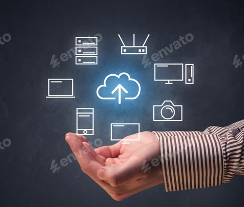 Preview: Cloud And Computing Related Icons Hovering Over Young Hand
