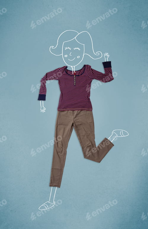 Preview: Colorful Placed Clothes In Different Actions With Woman Drawing